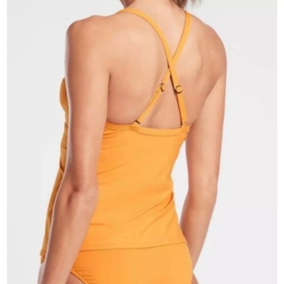 Athleta Twist Up Tankini Top Swim Strappy Size 36 D/DD Underwire Mustard Yellow - Picture 2 of 10